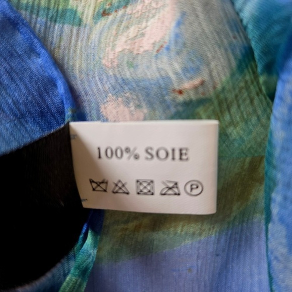 Vintage 100% Silk Water Lilies Scarf Monet Style Metropolitan Museum Art 62x12 - Picture 4 of 10